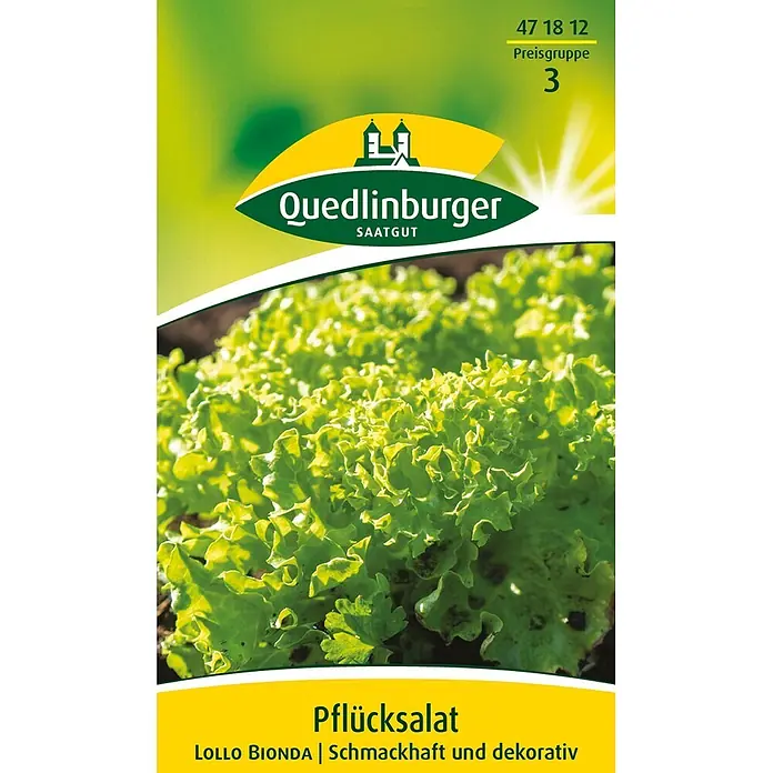Quedlinburger SAATGUT Salatsamen Pflücksalat - Lactuca sativa, Erntezeit: März, 4 g - Quedlinburger SAATGUT Samenpackung für grünen Pflücksalat 'Lollo Bionda'.
