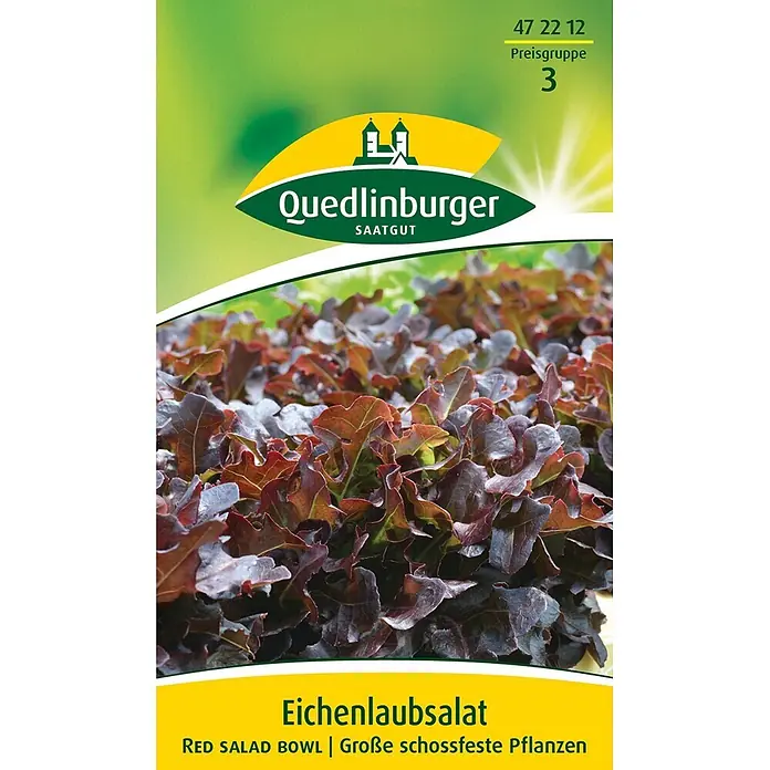 Quedlinburger SAATGUT Eichenlaub-Salat Red Salad -  - Samentüte für roten Eichenlaubsalat 'Red Salad Bowl', zeigt große, leuchtende, schossfeste Pflanzen.