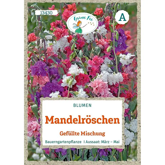 Grüne Fee Blumensamen Mandelröschen - Clarkia unguiculata, Mehrfarbig - Samentüte für Mandelröschen, eine bunte, gefüllte Blumenmischung. Bauerngartenpflanze, Aussaat März-Mai.