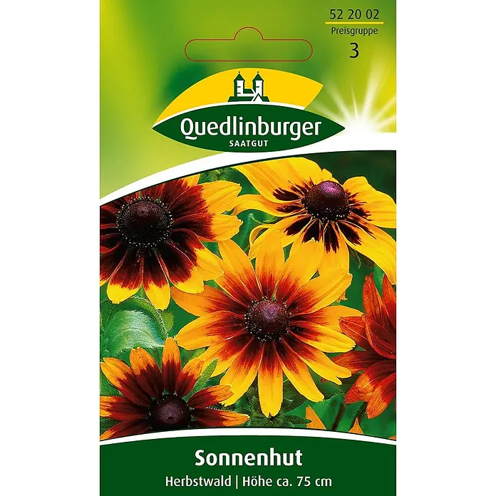 Quedlinburger SAATGUT Blumensamen Sonnenhut - Rudbeckia hirta, Mehrfarbig - Quedlinburger Saatgut Samenpackung für 'Sonnenhut Herbstwald' mit gelb-orangen Blüten, Höhe ca. 75 cm.