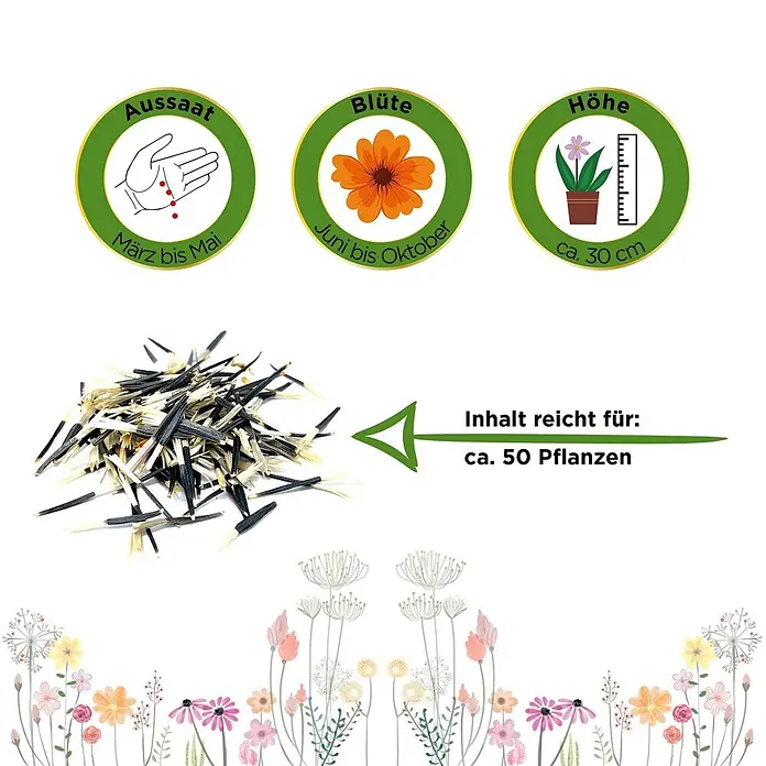Deine Gartenwelt Studentenblume Tagetes Bonita Mischung -  - Informationen zu Samen: Aussaat März-Mai, Blüte Juni-Okt, Höhe ca. 30cm. Inhalt reicht für ca. 50 Pflanzen.