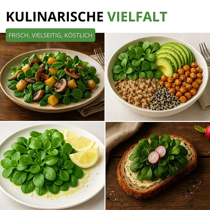 Deine Gartenwelt Winterpostelein Winterportulak -  - Feldsalat in verschiedenen köstlichen Zubereitungen: als warmer Salat, in einer Bowl, mit Zitrone und auf Brot.