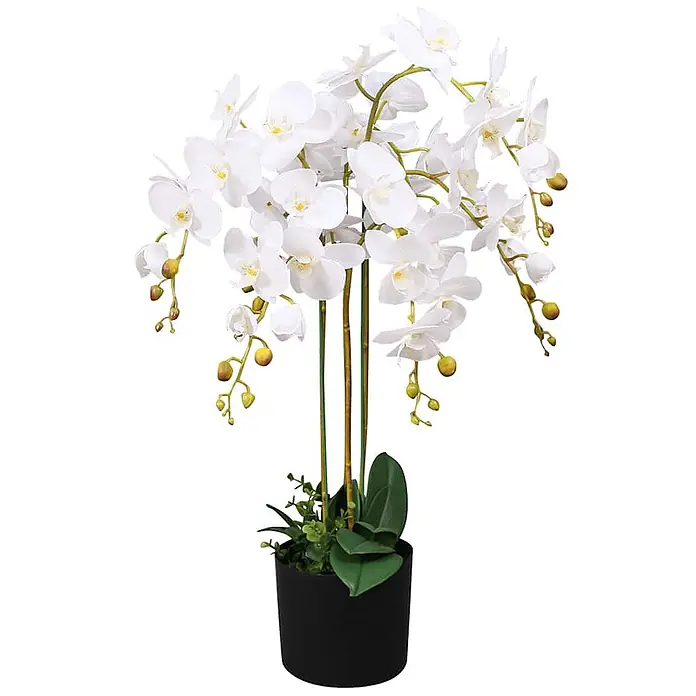 vidaXL Künstliche Orchidee mit Topf 75 cm Weiß -  - Künstliche weiße Orchidee in schwarzem Topf.