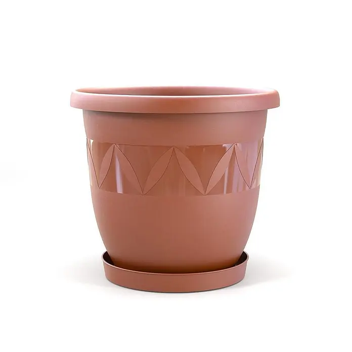 Plastard Pflanztopf Ø 21 cm mit Untersetzer rund – Terrakotta – Pflanzkübel - 1 Stk., Außenmaß (Ø x H): 21 x 18 cm, Kunststoff, Terrakotta - Terrakottafarbener Kunststoff-Blumentopf mit Zierband und passendem Untersetzer.
