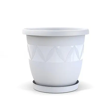 Plastard  Pflanztopf Ø 30 cm mit Untersetzer rund – Weiß – Pflanzkübel