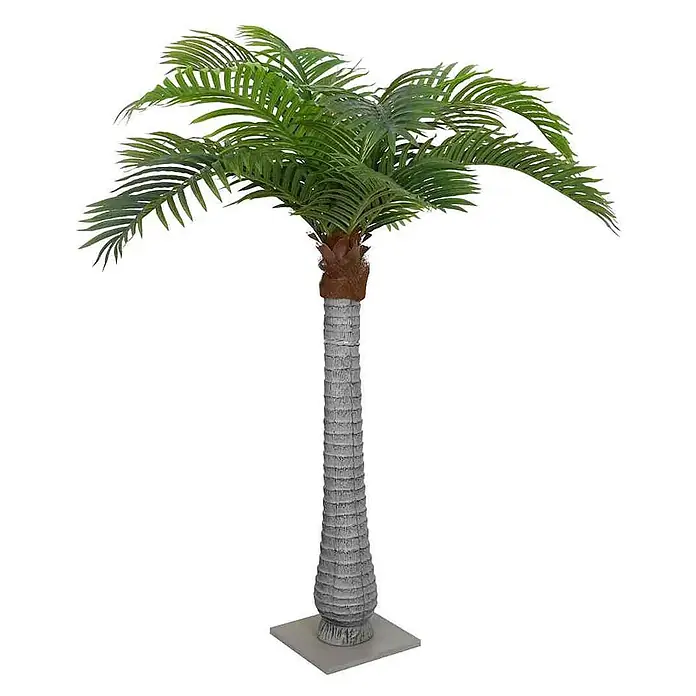 vidaXL künstliche Palme Grün 25 x 25 x 200 cm Polyethylen -  - Künstliche Palme mit grünen Blättern, einem strukturierten grauen Stamm und einem quadratischen grauen Sockel.