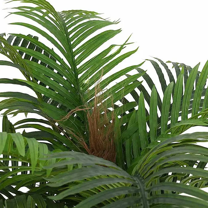 vidaXL künstliche Palme Grün 25 x 25 x 200 cm Polyethylen -  - Nahaufnahme einer künstlichen Palme mit üppig grünen Wedeln und braunen Fasern an der Basis.