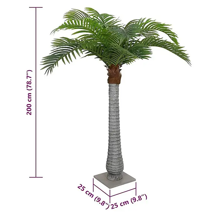 vidaXL künstliche Palme Grün 25 x 25 x 200 cm Polyethylen -  - Künstliche Palme mit grünen Blättern, grauem Stamm und quadratischem Sockel. 200 cm hoch, Sockel 25x25 cm.