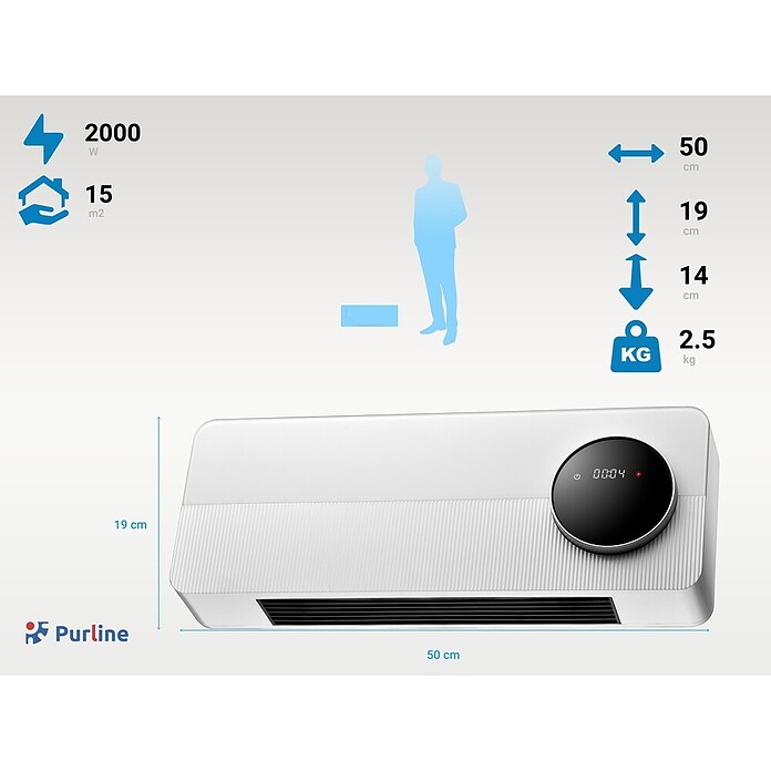 Purline Calefactor cerámico Split Hoti M60N (2.000 W, Blanco, An x Pr x Al: 50 x 14 x 19 cm) | BAUHAUS