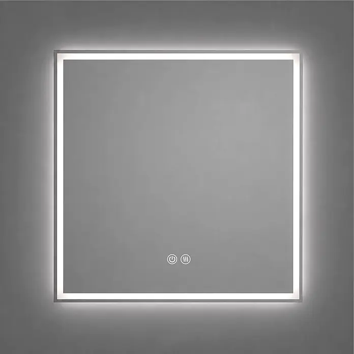 Espejo con luz Elite - 80 x 80 cm, Blanco frío, Cuadrado, Función antivaho - Espejo LED cuadrado con borde iluminado y controles táctiles para encendido y desempañamiento.