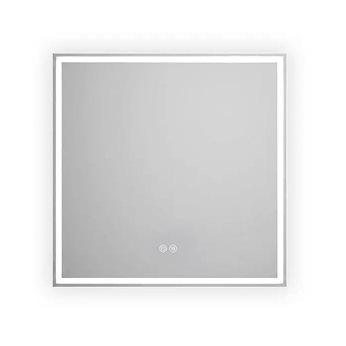 Espejo con luz Elite - 80 x 80 cm, Blanco frío, Cuadrado, Función antivaho - Espejo cuadrado iluminado con controles táctiles para luz y desempañador.
