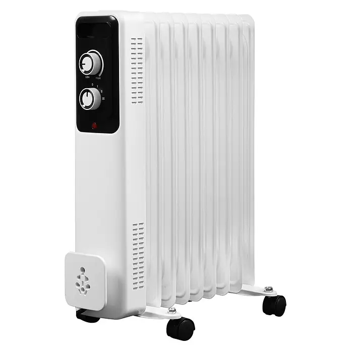 Purline Radiador de aceite Soleil - 800 W - 2.000 W, Blanco, 25 x 44 x 60 cm - Radiador de aceite blanco con panel de control negro, termostato ajustable, ajustes de potencia y ruedas.
