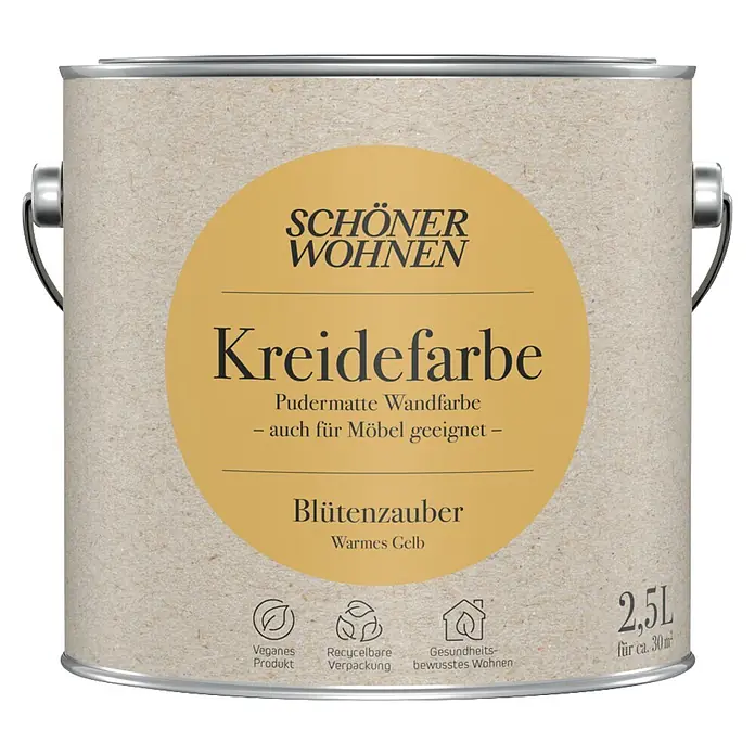 SCHÖNER WOHNEN-Farbe Wandfarbe Kreidefarbe - Blütenzauber - warmes Gelb, Matt, 2,5 l - 2,5L Dose Schöner Wohnen Kreidefarbe in warmem Gelb 'Blütenzauber', für Wände und Möbel geeignet.