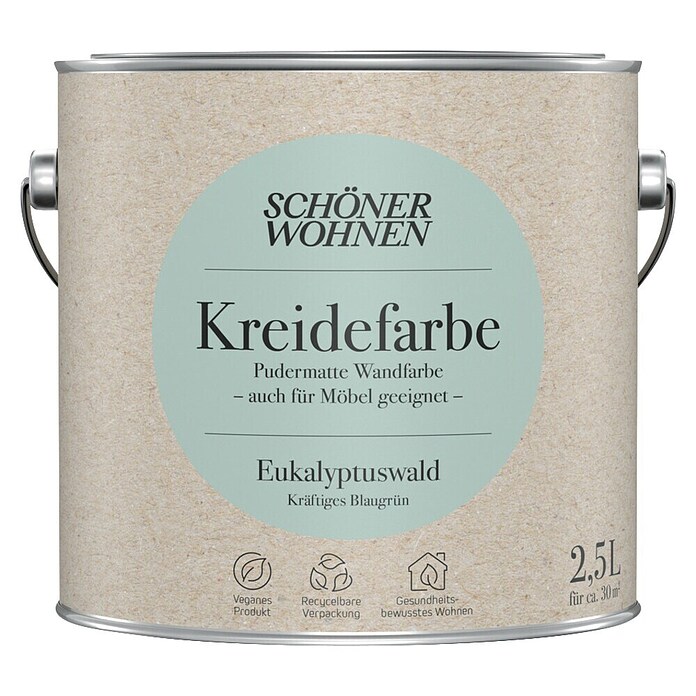 SCHÖNER WOHNEN-Farbe Wandfarbe Kreidefarbe (Eukalyptuswald - kräftiges Blaugrün, Matt, 2,5 l) | BAUHAUS