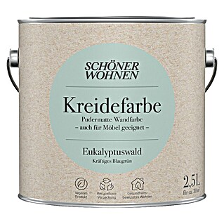 SCHÖNER WOHNEN-Farbe Naturell Wandfarbe Kreidefarbe (Eukalyptuswald - kräftiges Blaugrün, Matt, 2,5 l, Konservierungsmittelfrei)
