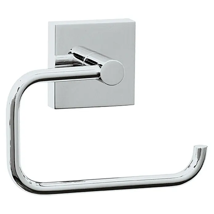 Tesa Ekkro Toilettenpapierhalter - Ohne Deckel, Montageart: Kleben, Verchromt - Ein stilvoller, verchromter Toilettenpapierhalter mit quadratischer Basis für eine moderne Badezimmerausstattung.