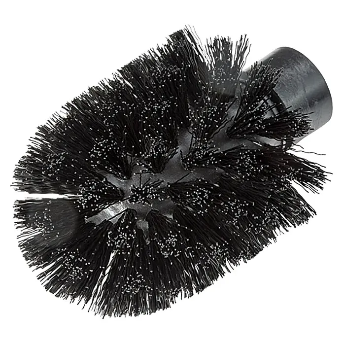 Tesa Cabezal de escobilla de recambio - Negro - Primer plano de un cepillo de inodoro negro con cerdas y mango, ideal para la limpieza del baño.