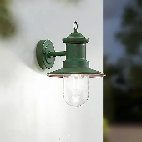 Lindby Wandlampe außen Laterne rustikal grün, Wandleuchte aussen IP44
