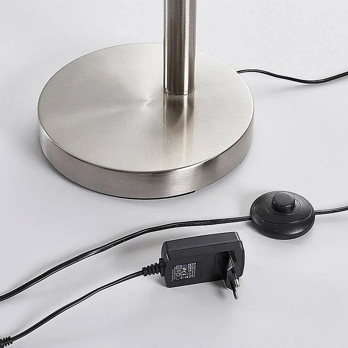 Lindby Stehleuchte Anea - alu / grau / zink, alu / grau / zink - Lampenfuß aus gebürstetem Edelstahl mit schwarzem Stromkabel, Fußschalter und Netzteil (Eurostecker).