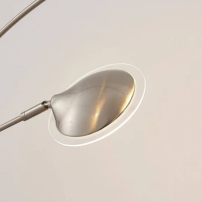 Lindby LED Stehlampe Wohnzimmer in nickel matt, weiß, Stehleuchte -  - Moderner Leuchtenkopf aus gebürstetem Metall mit beleuchtetem Acrylring an einem verstellbaren Arm.