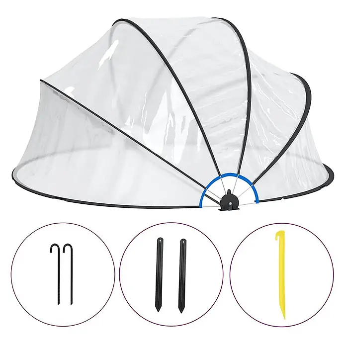 VidaXL Bodenschutzplane - Passend für: Poolschutz vor Sonne und Regen, Durchmesser: 315 cm, L x B: 315 x 0 cm - Transparente Pflanzenhaube mit schwarzem Rahmen und verschiedenen Erdspießen.