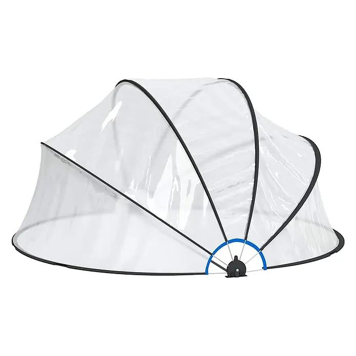 VidaXL Bodenschutzplane - Passend für: Poolschutz vor Sonne und Regen, Durchmesser: 315 cm, L x B: 315 x 0 cm - Verstellbare transparente Schutzhaube mit schwarzem Rahmen und blauem Gelenk.