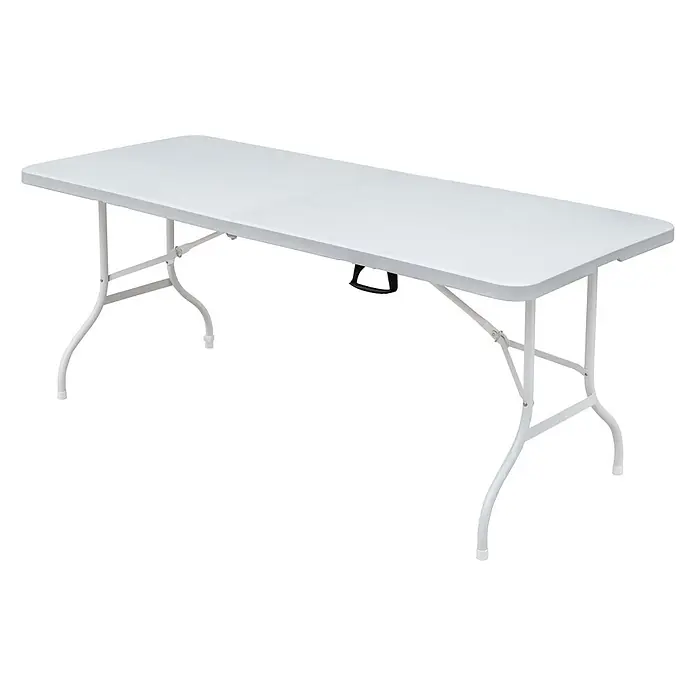 SONNENH Campingtisch - L x B x H: 180,34 x 73,66 x 73,66 cm, Eisen, Kunststoff, Weiß, Klappbar - Weißer rechteckiger Klapptisch mit weißen Metallbeinen und schwarzem Tragegriff.