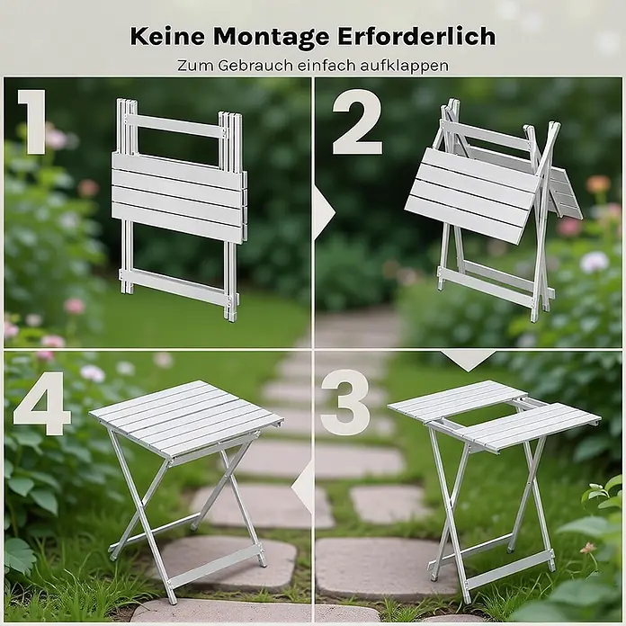 SONNENH Balkontisch klappbar 50,5 x 46,5 x 60 cm Silber aus Aluminium -  - Silberner faltbarer Tisch, der in vier Schritten aufgebaut wird.