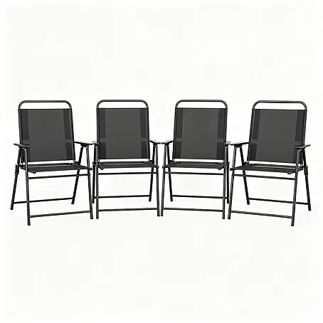 SONNENH Garten-Klappstühle, 4er-Set, mit Armlehnen, Schwarz
