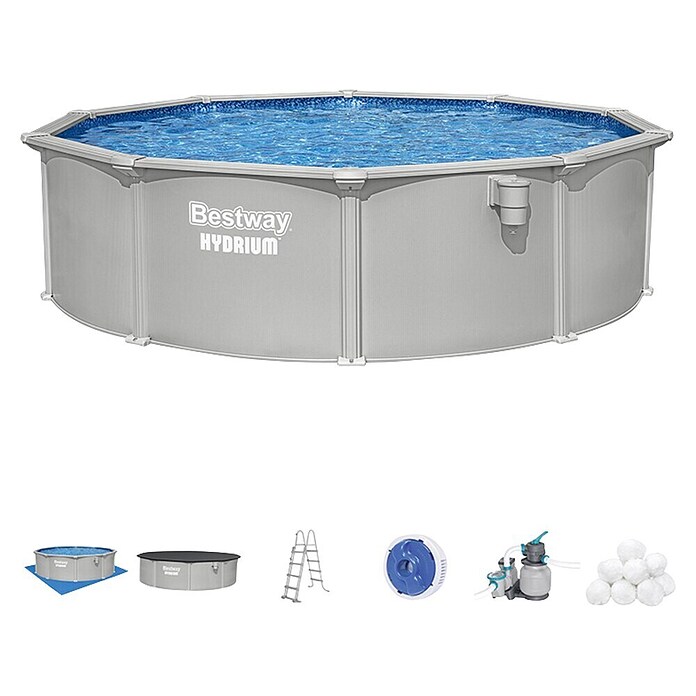 Bestway Bazen sa čeličnim okvirom Hydrium  (Ø x V: 4,57 x 1,22 m, Siva, 17.430 l) | BAUHAUS