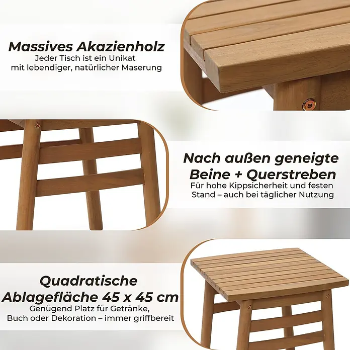 Hometopia Garten-Beistelltisch Terra - L x B x H: 45 x 45 x 47 cm, Holz, Eckig, Braun