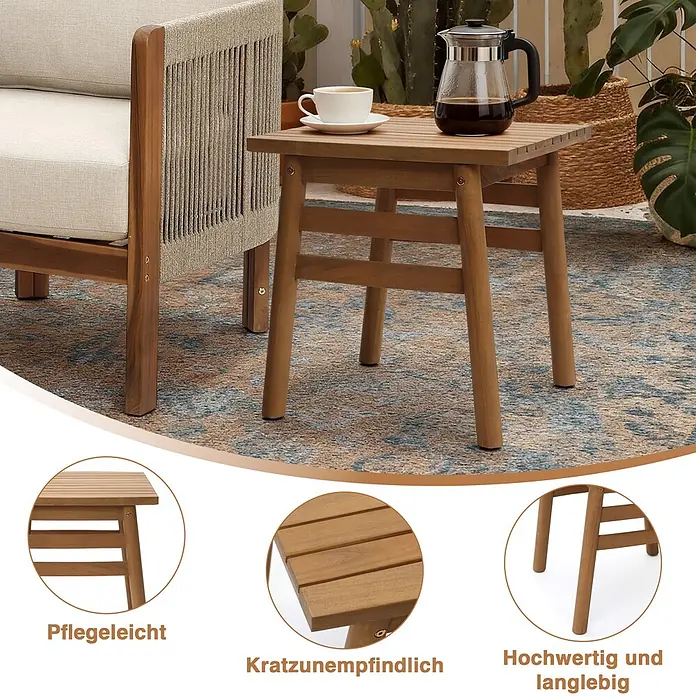 Hometopia Garten-Beistelltisch Terra - L x B x H: 45 x 45 x 47 cm, Holz, Eckig, Braun