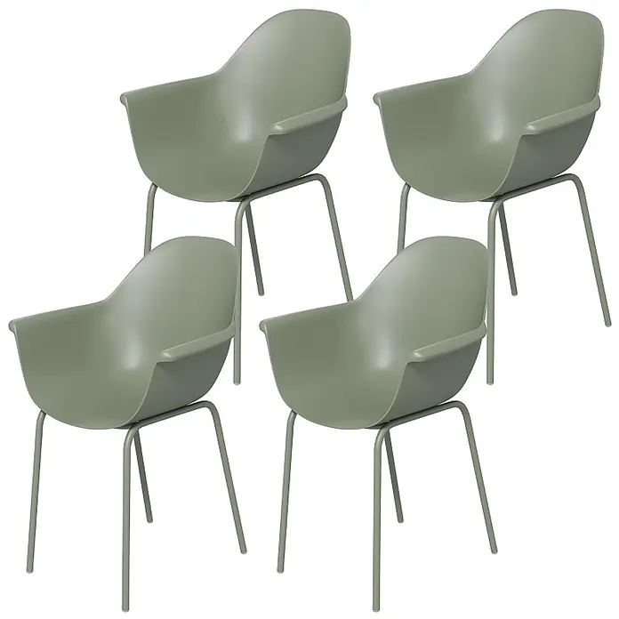 SONNENH Gartenstuhl-Set - 4 Stk., Stahl, Grün, B x T x H: 59 x 55 x 84 cm - Vier salbeigrüne Formstühle mit Metallbeinen.