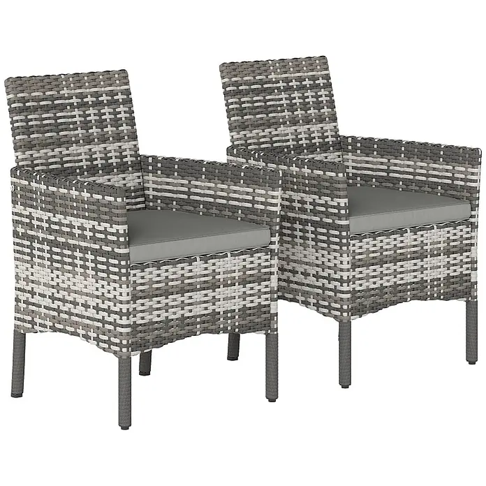 SONNENH Gartenstuhl-Set - 2 Stk., Rattan, Grau, B x T x H: 62 x 58 x 87 cm - Zwei grau-weiße Rattan-Terrassenstühle mit dunkelgrauen Beinen und grauen Kissen.