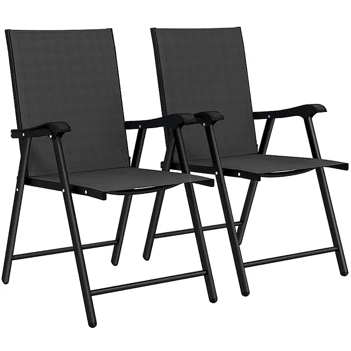 SONNENH Gartenstuhl-Set - 2 Stk., Stahl, Klappbar, Schwarz, B x T x H: 58 x 62 x 97 cm - Zwei dunkelgraue Klappstühle mit schwarzem Gestell und Armlehnen.