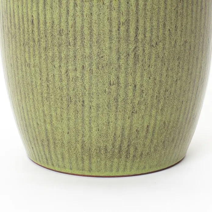 Hometopia Pflanztopf HTPL0080 - 1 Stk., Außenmaß (Ø x H): 30 x 27 cm, Keramik, Gelbgrün - Grüner Keramiktopf mit strukturierter, gestreifter Oberfläche.