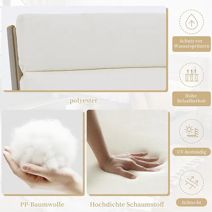 SONNENH Gartenstuhl-Set - 1 Stk., Polyester, Beige, B x T x H: 57 x 72 x 101 cm - Cremefarbenes Kissen mit Polyestergewebe, PP-Baumwolle und hochdichtem Schaumstoff, spritzwassergeschützt, UV-beständig und langlebig.