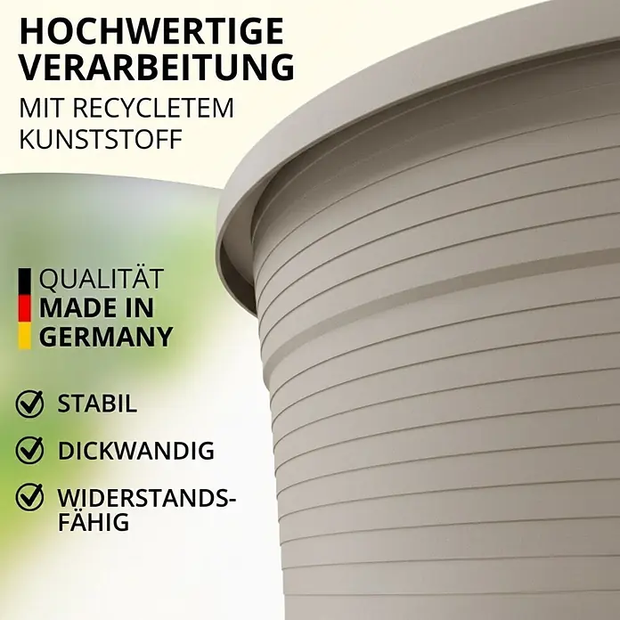 Plastard Pflanztopf 3er-Set Ø 54 cm rund – Seidengrau, Pflanzkübel 78 Liter - 3 Stk., Außenmaß (Ø x H): 54 x 45,5 cm, Kunststoff, Seidengrau - Hochwertiger, stabiler, dickwandiger, widerstandsfähiger Pflanztopf aus recyceltem Kunststoff in hellem Beige, Made in Germany.