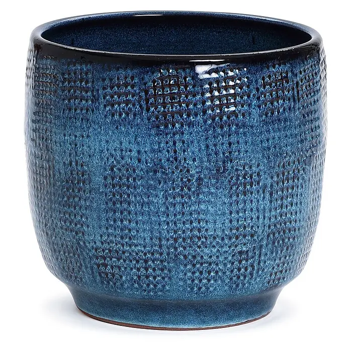Kärcher Pflanztopf HTPL0036-M - 1 Stk., Außenmaß (Ø x H): 31 x 28,5 cm, Keramik, Marineblau - Texturierter blauer Keramikpflanztopf mit dunklem glänzenden Rand und Terrakotta-Boden.