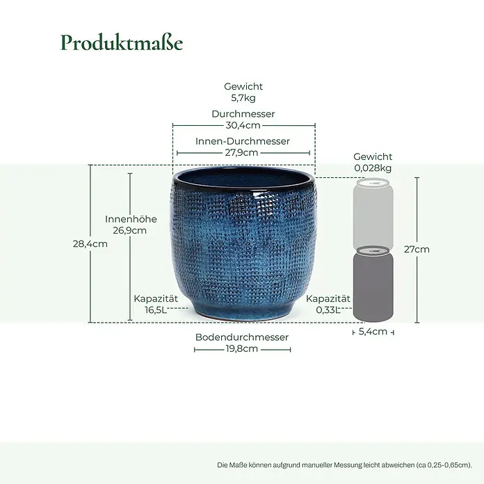 Kärcher Pflanztopf HTPL0036-M - 1 Stk., Außenmaß (Ø x H): 31 x 28,5 cm, Keramik, Marineblau - Blauer, texturierter Blumentopf mit Maßen: Ø 30,4cm, H 28,4cm, 16,5L Fassungsvermögen, 5,7kg Gewicht.