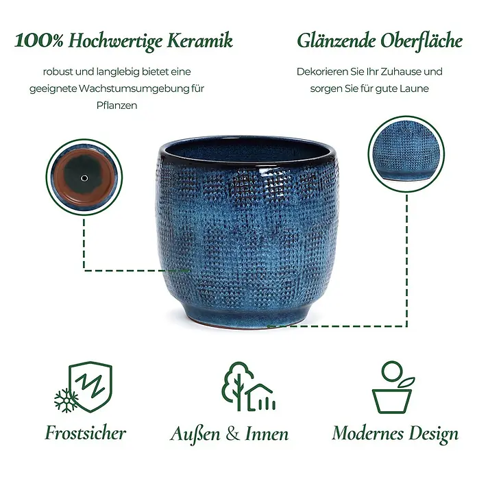 Kärcher Pflanztopf HTPL0036-M - 1 Stk., Außenmaß (Ø x H): 31 x 28,5 cm, Keramik, Marineblau - Blauer Keramik-Blumentopf mit strukturierter Oberfläche, geeignet für Innen- und Außenpflanzen.