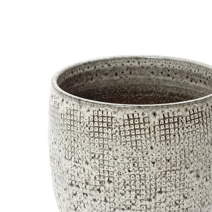 Hometopia Pflanztopf HTPL0327-M - 1 Stk., Außenmaß (Ø x H): 31 x 29 cm, Keramik, Graues - Strukturierter Keramiktopf mit meliertem grau-weißem Äußeren und gesprenkelter Innenseite.