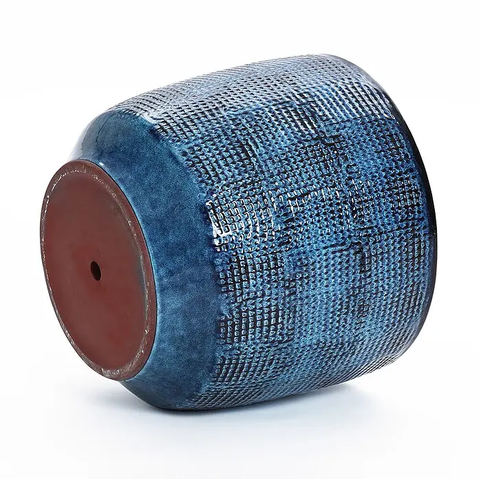 Hometopia Pflanztopf HTPL0036-L - 1 Stk., Außenmaß (Ø x H): 40 x 28,5 cm, Keramik, Marineblau - Blauer Keramik-Pflanztopf mit strukturierter, glasierter Oberfläche und terrakottafarbenem Boden mit Ablaufloch.