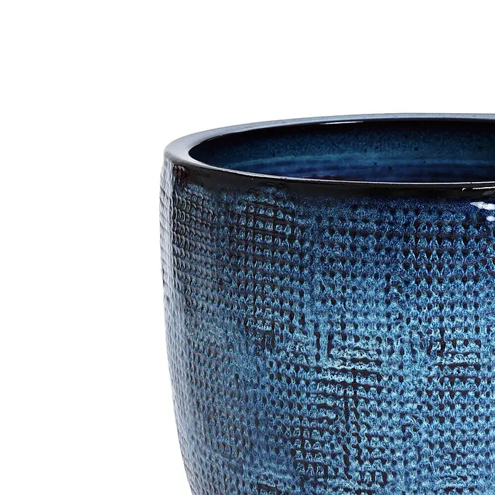 Hometopia Pflanztopf HTPL0036-L - 1 Stk., Außenmaß (Ø x H): 40 x 28,5 cm, Keramik, Marineblau - Strukturierter blauer glasierter Keramiktopf.