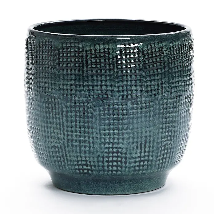 Hometopia Pflanztopf HTPL0037-M - 1 Stk., Außenmaß (Ø x H): 31 x 29 cm, Keramik, Dunkelgrün - Dunkelpetrolfarbener Keramik-Pflanztopf mit strukturierter, gemusterter Oberfläche.