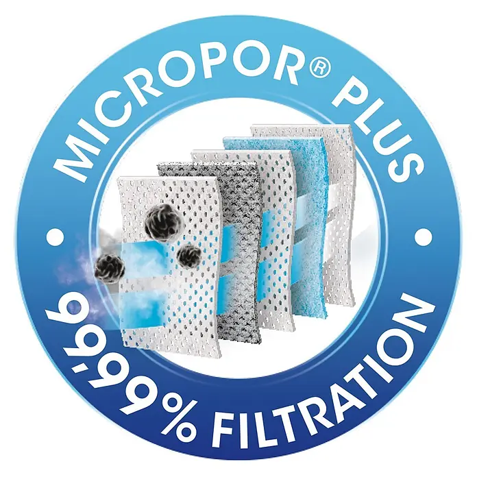 Swirl Staubsaugerbeutel M 40 MicroPor® Plus - 4 Stk., Passend für: Staubsauger von Hoover/Miele - Blaues, rundes Micropor Plus Logo mit 99,99 % Filtration. Mehrere Filterschichten halten dunkle Partikel zurück.