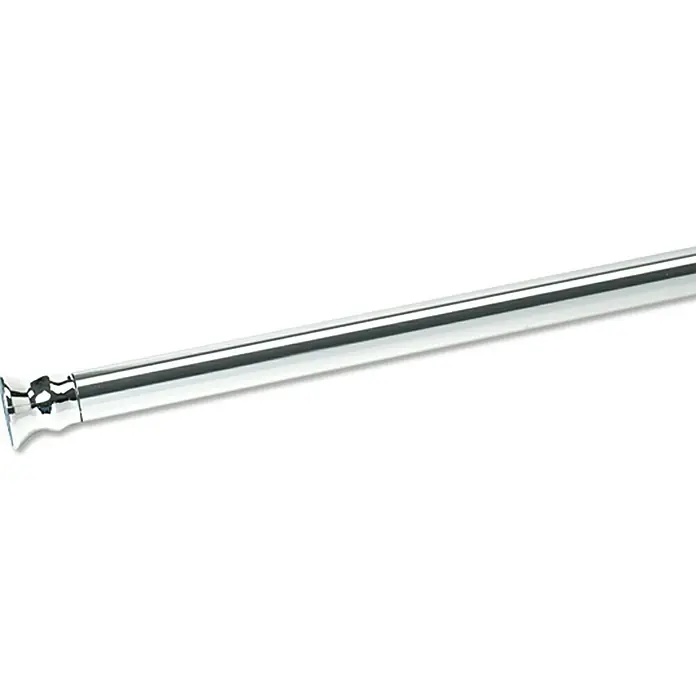 Venus Duschvorhangstange - 110 cm - 245 cm, Durchmesser: 28 mm, Chrom - Eine glänzende, silberfarbene Duschvorhangstange mit einer dekorativen Endkappe, die sich ideal für jedes Badezimmer eignet.