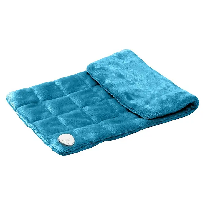 Purline Almohadilla eléctrica Warmer Pad Cosy - 60 x 30 cm, Azul - Almohadilla térmica eléctrica azul, suave y acolchada con un controlador blanco.