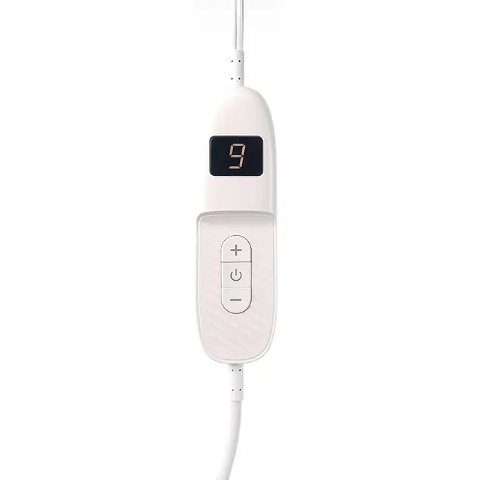 Purline Almohadilla eléctrica Warmer Pad Cosy - 60 x 30 cm, Azul - Mando blanco para manta eléctrica con pantalla digital '9' y tres botones: más, encendido/apagado y menos.