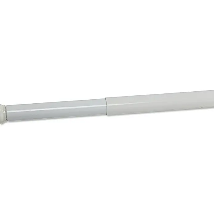 Venus Duschvorhangstange - 110 cm - 245 cm, Durchmesser: 28 mm, Weiß - Nahaufnahme einer weißen ausziehbaren Duschvorhangstange, die sich für verschiedene Badezimmergrößen anpassen lässt.